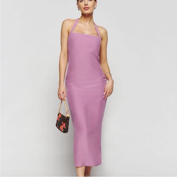 Reformation Alli Silk Midi Sugar Plum Pink Halter Dress NEW - Picture 1 of 8